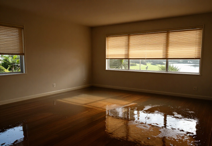 Flooded office space in North Sydney before water extraction